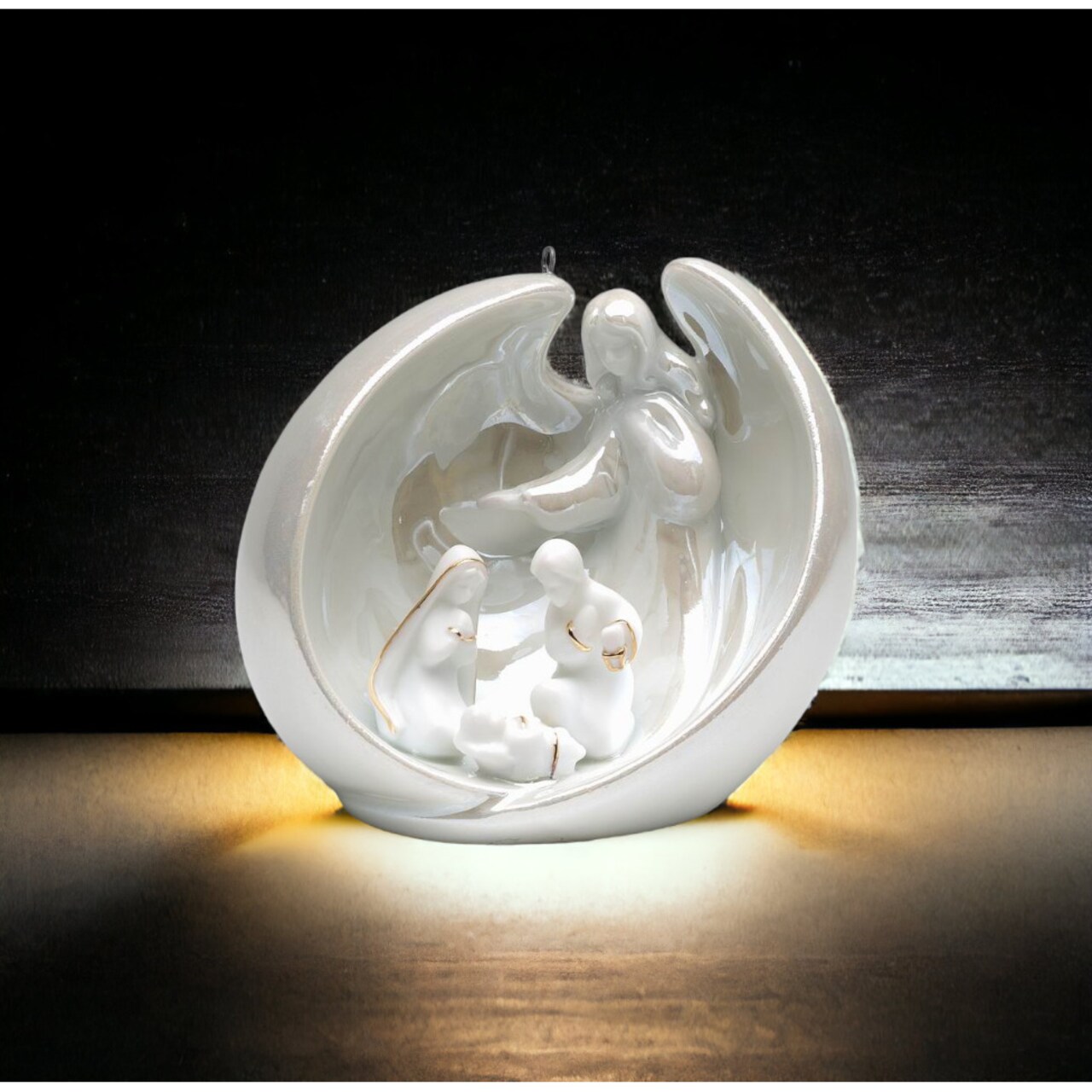 Hand Crafted Ceramic Christmas Decor Guardian Angel With Holy Family Ornament